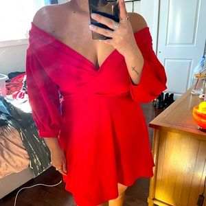 Off the shoulder red dress